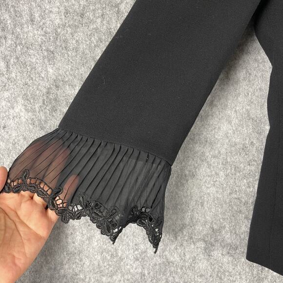 ESCADA Virgin Wool Blazer Jacket Womens 38 Black Bell Lace Trim Cropped Classic - Picture 4 of 15